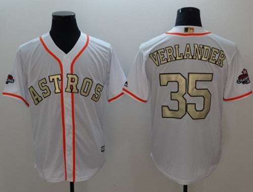 Justin Verlander #35 Houston Astros 2017 World Series Champions Gold Program Limited Cool Base Baseball Jersey - White