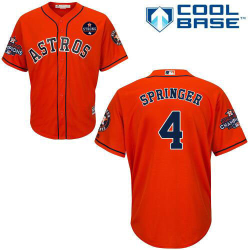 George Springer #4 Houston Astros 2017 Cool Base World Series Champions Limited Jersey - Orange