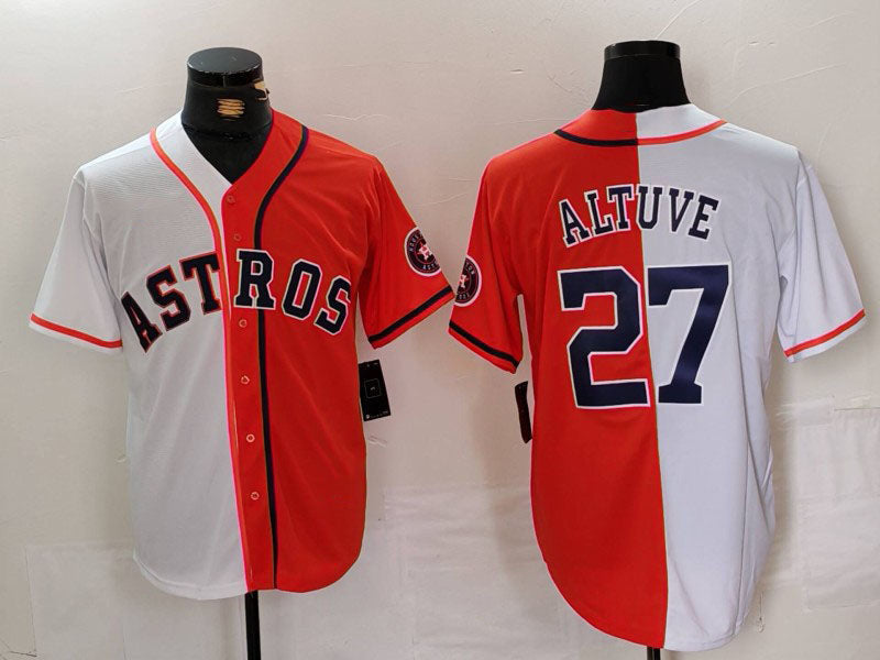 Jose Altuve #27 Houston Astros Blue Number Split Limited Baseball Jersey - White Orange