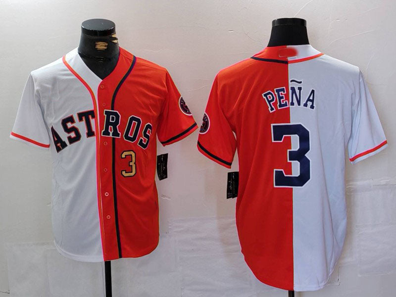 Jeremy Pena #3 Houston Astros Number Split Limited Baseball Jersey - White Orange