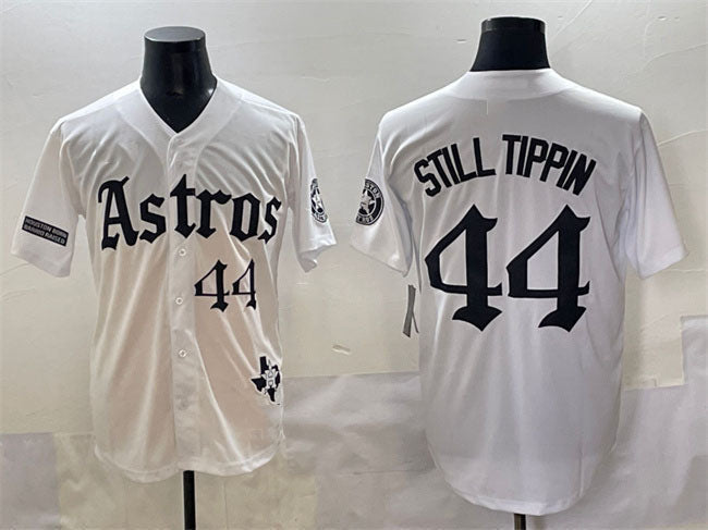 Still Tippin #44 Houston Astros Gothic 'Houston Born Barrio Raised' Limite Limited Jersey - White
