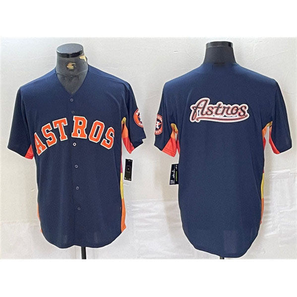 Houston Astros Team Big Logo Patch Cool Base Baseball Jerseys Limited Jersey - Navy