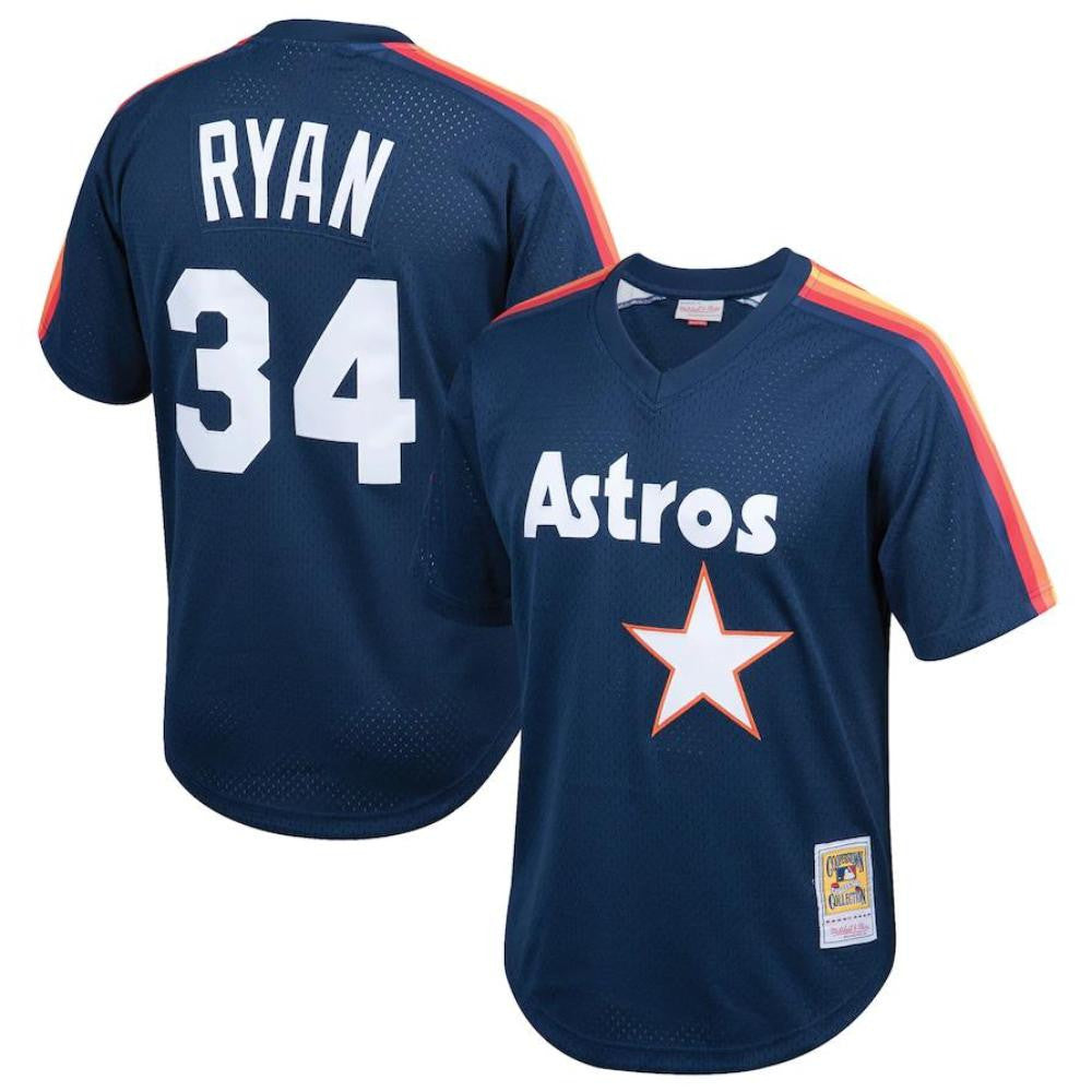 Nolan Ryan #34 Houston Astros 1988 Throwback Mesh Pullover Limited Jersey - Navy