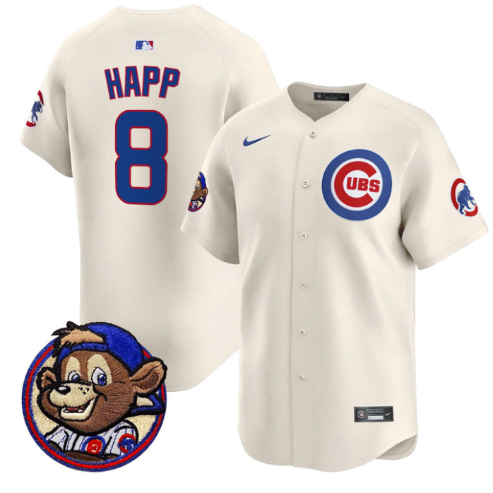Ian Happ #8 Chicago Cubs Clark Patch Vapor Premier Limited Jersey - Cream