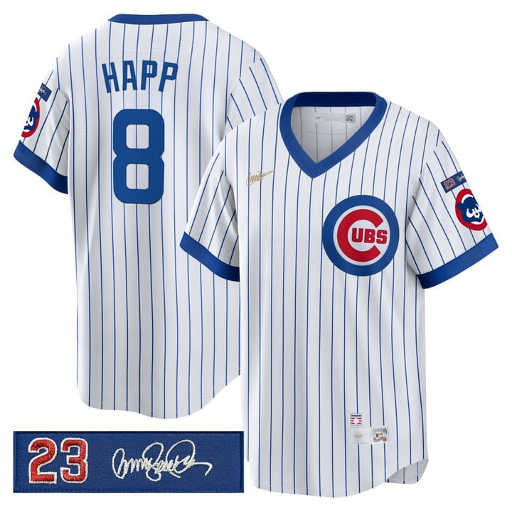 Ian Happ #8 Chicago Cubs Ryne Sandberg Tribute Patch Stripes Limited Jersey