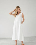 V-neck Sleeveless Cotton Linen Dress Summer Linen Dress