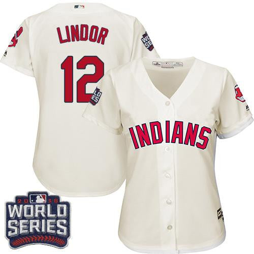 Francisco Lindor #12 Cleveland Indians Womens 2016 World Series Bound Alternate Limited Jersey - Cream