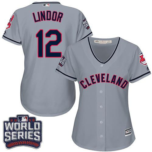Francisco Lindor #12 Cleveland Indians Womens 2016 World Series Bound Road Limited Jersey - Grey