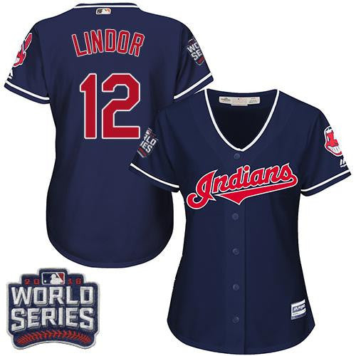 Francisco Lindor #12 Cleveland Indians Womens 2016 World Series Bound Alternate Limited Jersey - Navy Blue