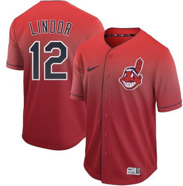 Francisco Lindor #12 Cleveland Indians Fade Authentic Baseball Jersey - Red