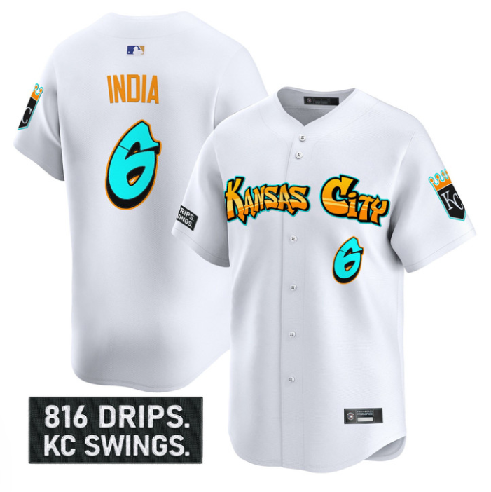 Jonathan India #6 Kansas City Royals Graffiti Crown Drop Limited Jersey - White