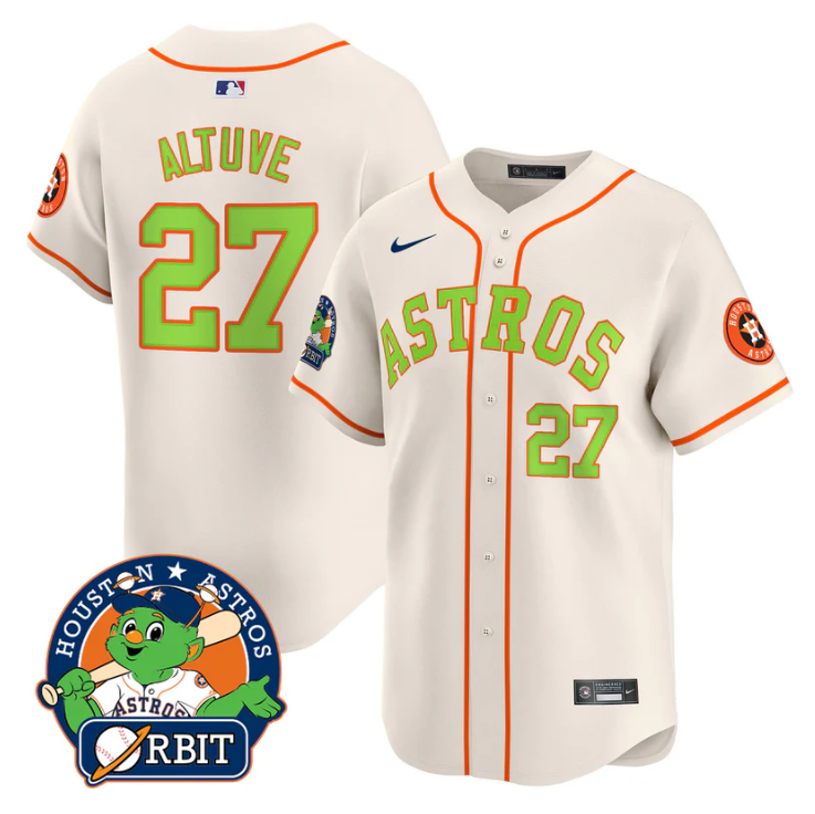 Jos Altuve #27 Houston Astros Orbit Patch Vapor Premier Limited V2 Jersey - Cream
