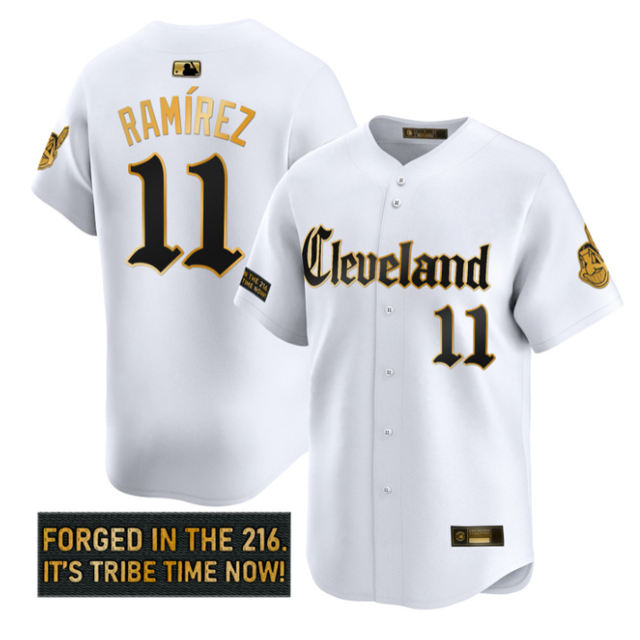 White Gold #11 Cleveland Indians Jos Ramrez Gothic Iron Edition Limited Jersey