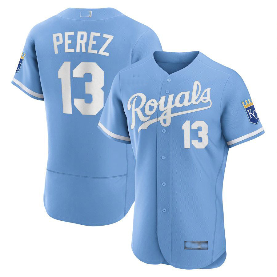Light Blue #13 Kansas City Royals 2022 Salvador P|Rez Alternate Authentic Player Jersey