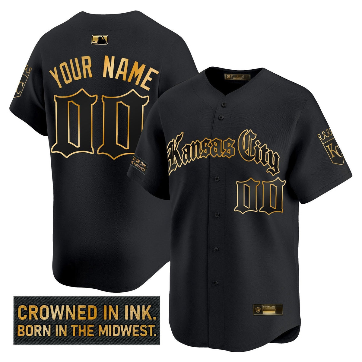 Gothic Crown #00 Kansas City Royals ' Edition' Vapor Premier Limited Custom Jers Jersey - Gold