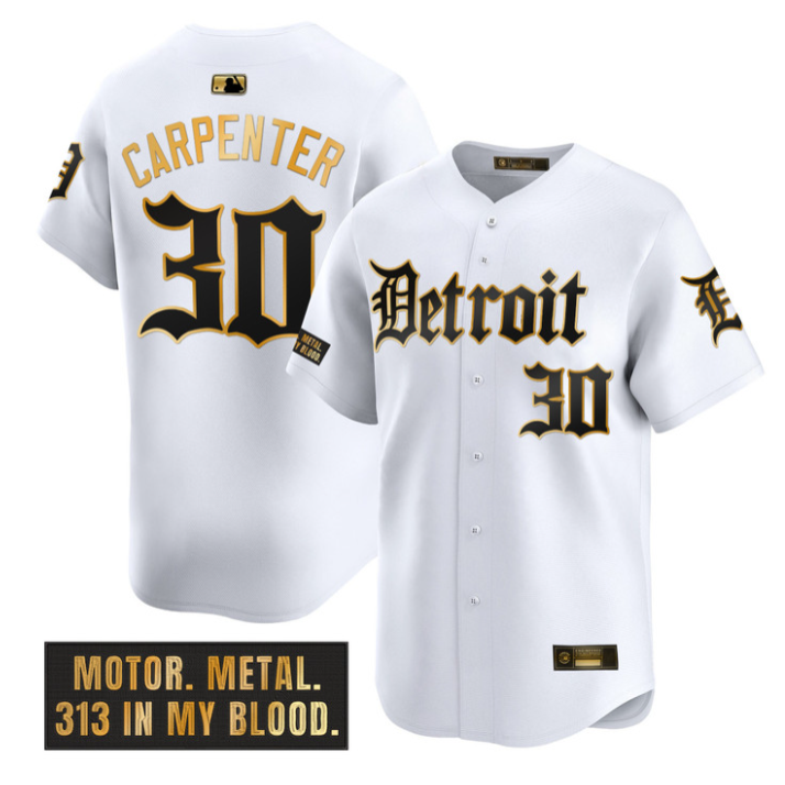 Kerry Carpenter #30 Detroit Tigers Motor Gothic Edition Limited Jersey - White Gold