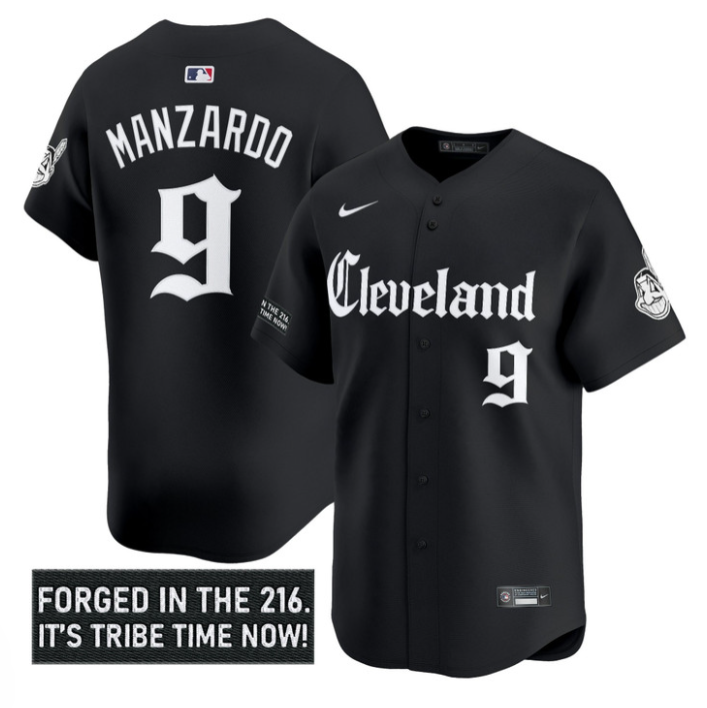 Kyle Manzardo #9 Cleveland Indians Gothic Iron Edition Limited Jersey - Black