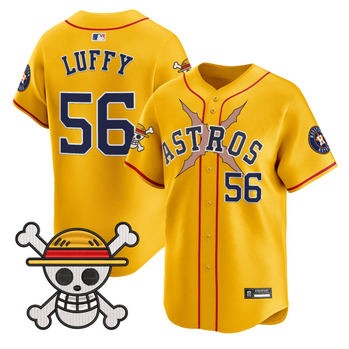 Houston Astros #56 2025 Luffy One Piece Vapor Limited Jersey - Gold