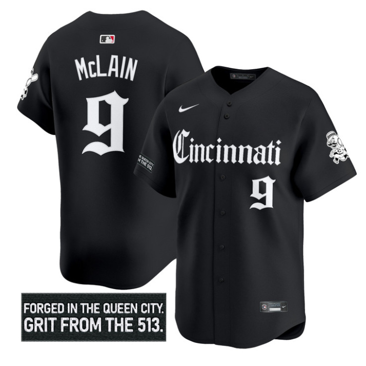 Matt Mclain #9 Cincinnati Reds Gothic Queen City Edition Limited Jersey