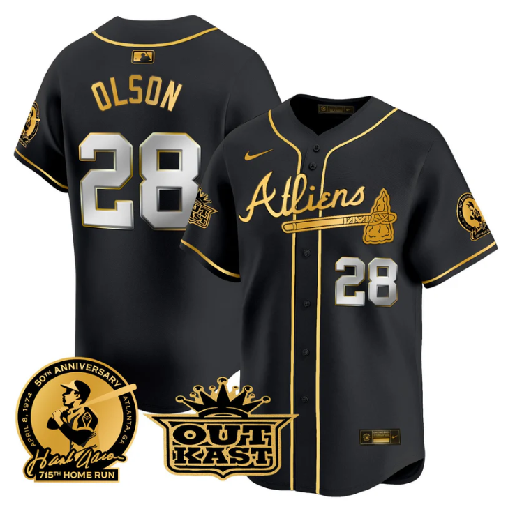 Matt Olson #28 Atlanta Braves Atliens Hank Aaron Patch Limited Jersey