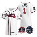 Ozzie Albies #1 Atlanta Braves Men 2021 World Series 150Th Anniversary Patch Limited Baseball Jersey - White