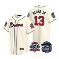 Ronald Acuna Jr #13 Atlanta Braves Men 2021 World Series 150Th Anniversary Patch Limited Cool Base Jersey - Cream