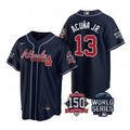 Ronald Acuna Jr #13 Atlanta Braves Men 2021 World Series 150Th Anniversary Patch Limited Cool Base Jersey - Navy