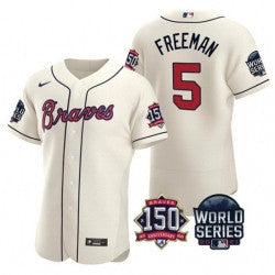 Freddie Freeman #5 Atlanta Braves Men 2021 World Series 150Th Anniversary Patch Limited Baseball Jersey - Cream