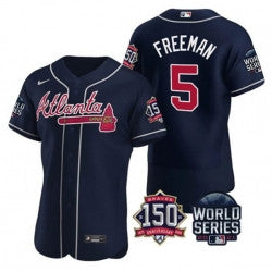 Freddie Freeman #5 Atlanta Braves Men 2021 World Series 150Th Anniversary Patch Limited Baseball Jersey - Navy