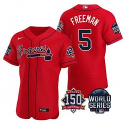 Freddie Freeman #5 Atlanta Braves Men 2021 World Series 150Th Anniversary Patch Limited Baseball Jersey - Red