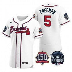 Freddie Freeman #5 Atlanta Braves Men 2021 World Series 150Th Anniversary Patch Limited Baseball Jersey - White