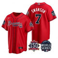 Dansby Swanson #7 Atlanta Braves Men 2021 World Series 150Th Anniversary Patch Limited Cool Base Jersey - Red