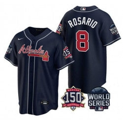 Eddie Rosario #8 Atlanta Braves Men 2021 World Series 150Th Anniversary Patch Limited Cool Base Jersey - Navy