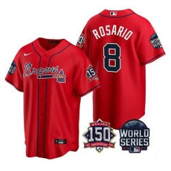 Eddie Rosario #8 Atlanta Braves Men 2021 World Series 150Th Anniversary Patch Limited Cool Base Jersey - Red