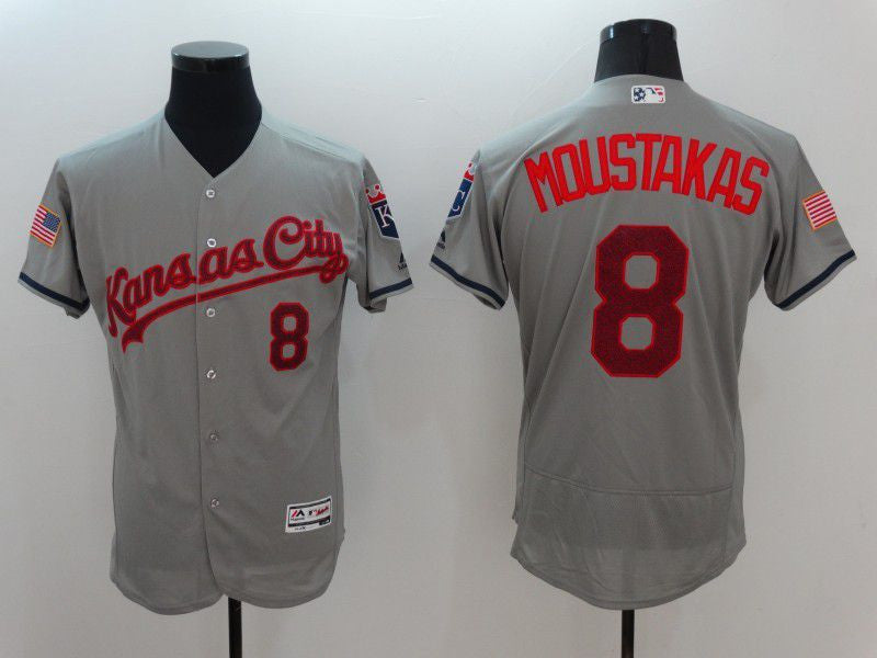 Kansas City Royals #8 Men 2022 Moustakas Elite Jersey - Grey