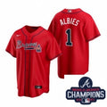 Ozzie Albies #1 Atlanta Braves Nike Men 2021 Alternate Baseball Champions Patch Limited Jersey - Red