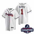 Ozzie Albies #1 Atlanta Braves Nike Men 2021 Home Baseball Champions Patch Limited Jersey - White
