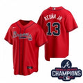 Ronald Acuna Jr #13 Atlanta Braves Nike Men 2021 Alternate Baseball Champions Patch Limited Jersey - Red
