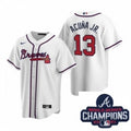 Ronald Acuna Jr #13 Atlanta Braves Nike Men 2021 Home Baseball Champions Patch Limited Jersey - White