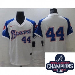 Hank Aaron #44 Atlanta Braves Nike Men 2021 Authentic Cool Base Champions Patch Jersey - White