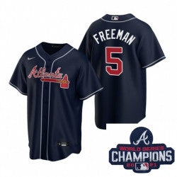 Freddie Freeman #5 Atlanta Braves Nike Men 2021 Alternate Baseball Champions Patch Limited Jersey - Navy