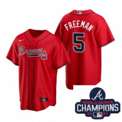 Freddie Freeman #5 Atlanta Braves Nike Men 2021 Alternate Baseball Champions Patch Limited Jersey - Red