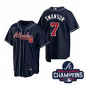 Dansby Swanson #7 Atlanta Braves Nike Men 2021 Alternate Baseball Champions Patch Limited Jersey - Navy