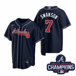 Dansby Swanson #7 Atlanta Braves Nike Men 2021 Alternate Baseball Champions Patch Limited Jersey - Navy