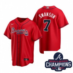 Dansby Swanson #7 Atlanta Braves Nike Men 2021 Alternate Baseball Champions Patch Limited Jersey - Red