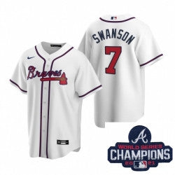 Dansby Swanson #7 Atlanta Braves Nike Men 2021 Home Baseball Champions Patch Limited Jersey - White