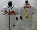 Ozzie Albies #1 Atlanta Braves Mens 2021 World Series Champions Limited Flex Base Jersey - White Gold