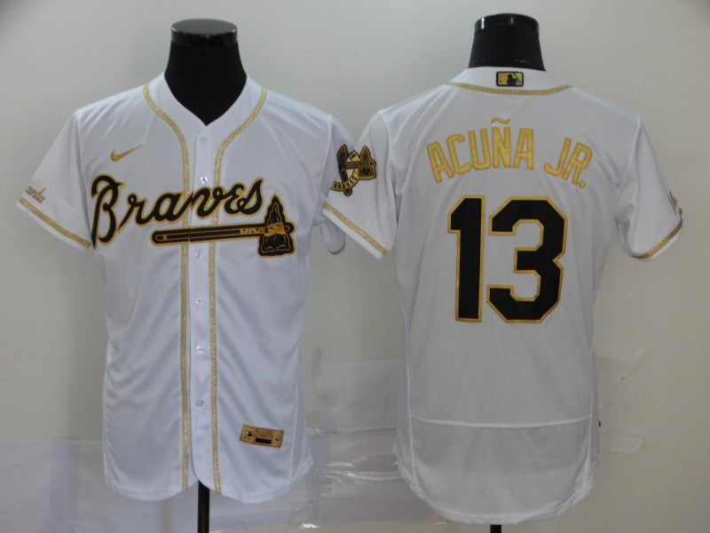 Ronald Acuna Jr #13 Atlanta Braves Nike Mens Gold Limited Flex Base Jersey - White