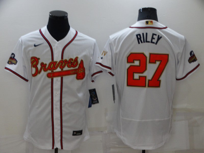 Austin Riley #27 Atlanta Braves Mens 2022 World Series Champions Program Limited Flex Base Baseball Jersey - White Gold