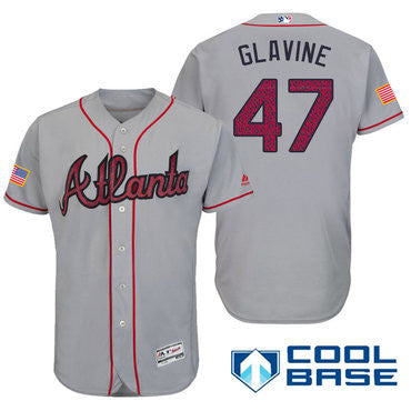 Tom Glavine #47 Atlanta Braves Majestic Mens Stars Stripes Fashion Independence Day Limited Cool Base Jersey - Gray